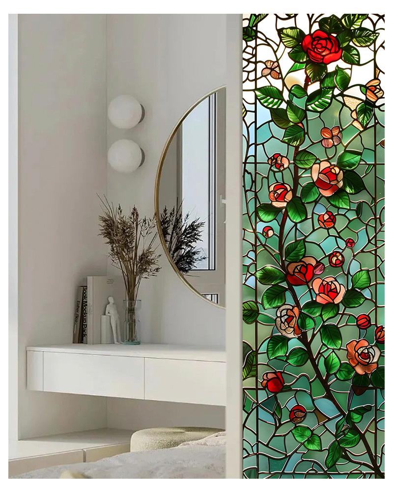 European Style Retro Glass Partition Wall Imitation Color Painting Art Film Translucent Opaque Paper Window Film Stained Glass