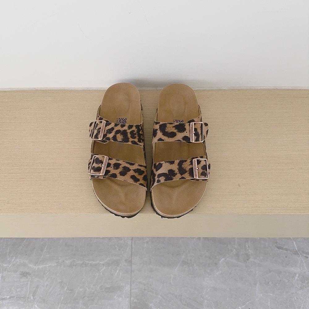 Genuine Leather Birkenstock Women's Two-Strap Slip-on Sandals with Metal Decoration - Soft Sole Beach Slippers