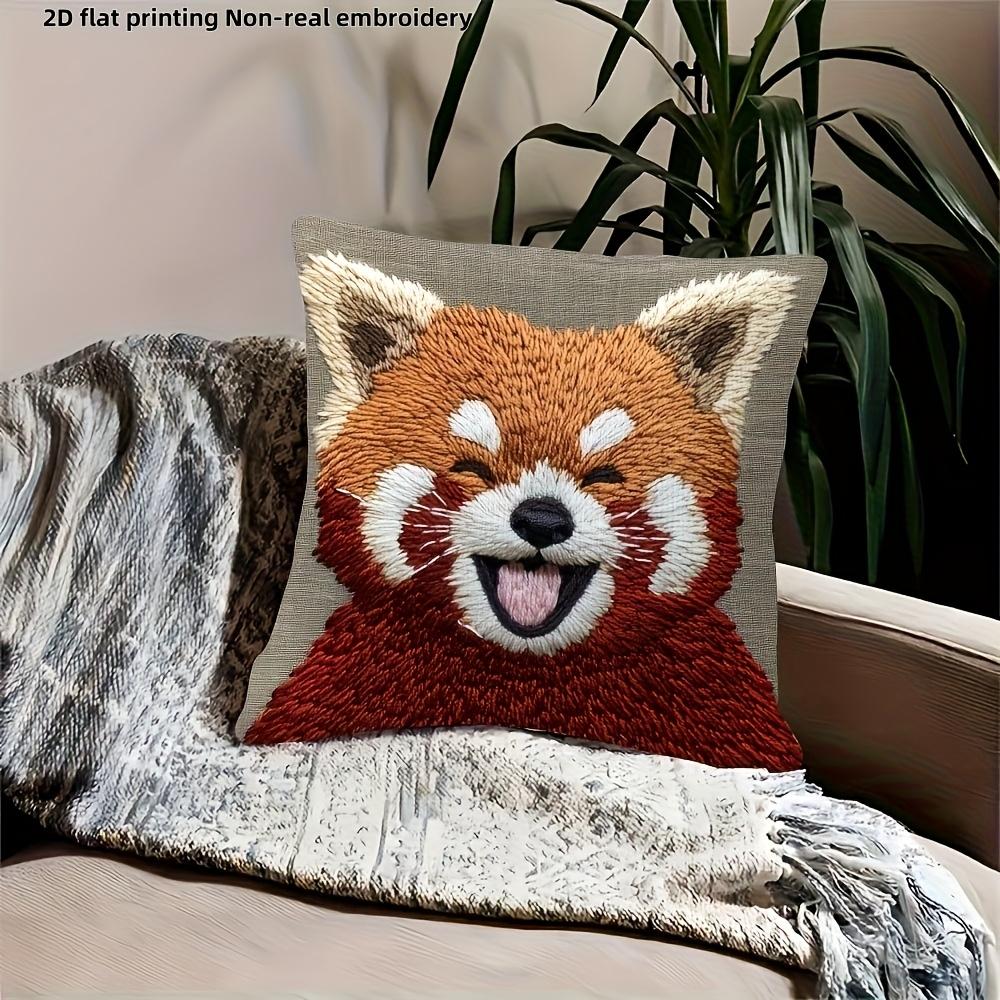 2D flat- Cute Happy Red Panda Throw Pillow Cover 2D Flat Print Decorative Cushion Case for Sofa Bedroom Living Room