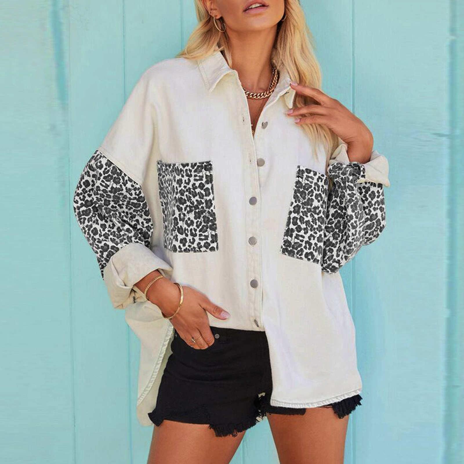 

Женская модная однобортная хлопковая джинсовая рубашка с длинным рукавом и пиджаком L белый