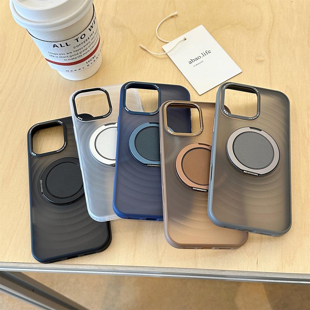 For iPhone 16 Pro Max Magnetic Case Rotating Kickstand Ripple Texture TPU + PC Phone Cover