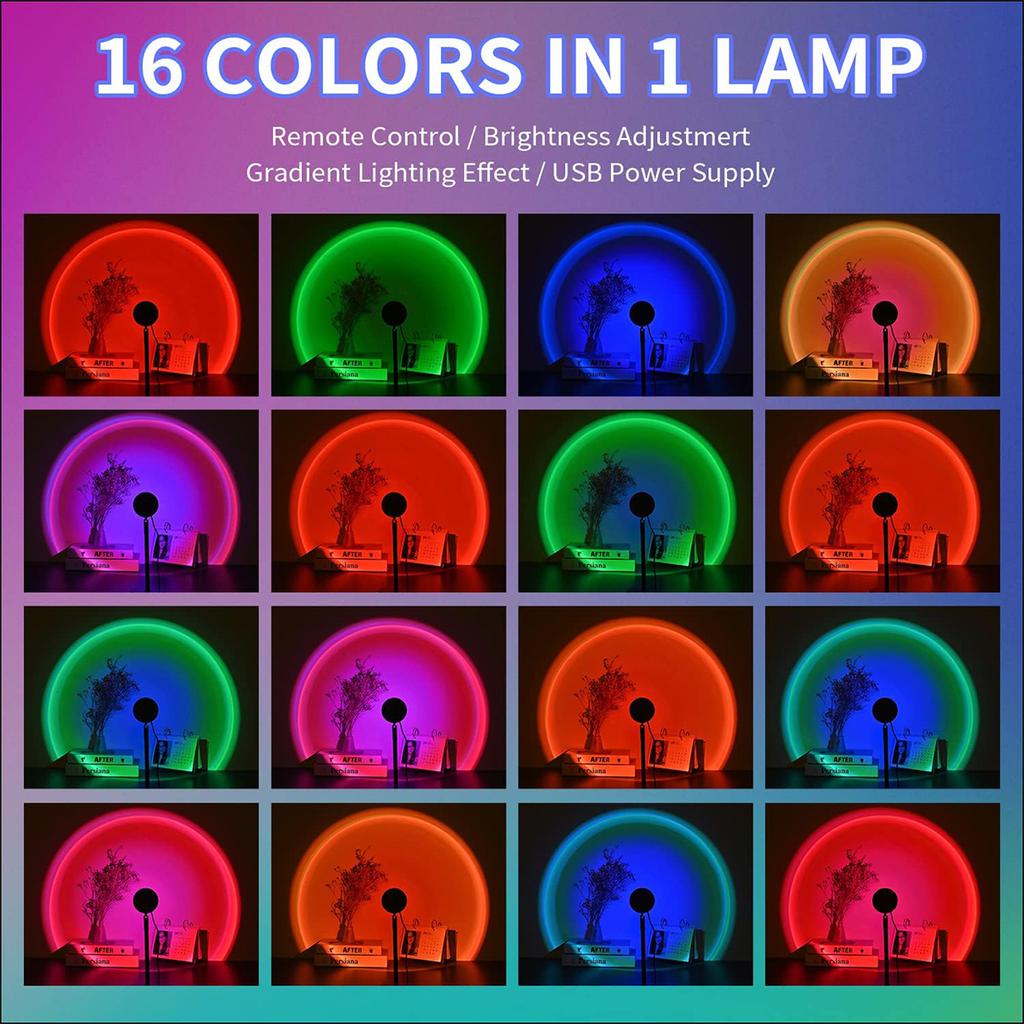 Hot Sunset Lamp USB LED Projector Night Light 16 Colors Projector Light Rainbow Atmosphere Home Bedroom Background Wall Decor
