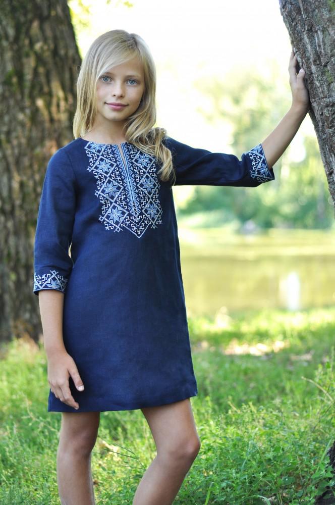 Kinder Leinenkleid-Vyshyvanka mit Stickerei, ukrainisches Kleid Gesticktes Tuch Vyshyvanka, Besticktes Kleid, Kleidung mit Stickerei