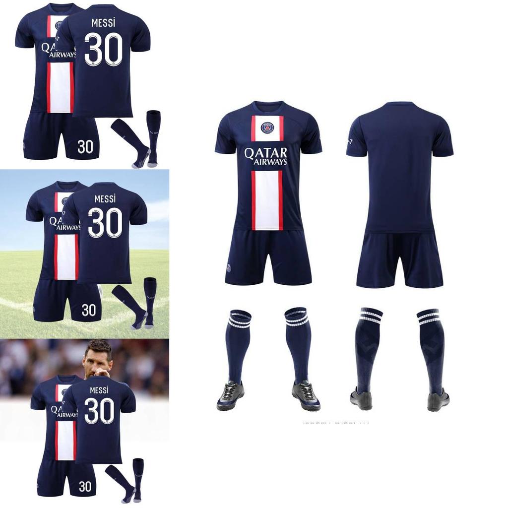 Paris Home Jersey Set Messi 30 Mbappe 7 Neymar 10 Polyester Soccer Kit