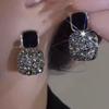 4PCS Exquisite Black Square Earrings with Full Diamonds Light Luxury Simple Versatile Design High End Temperament Earrings