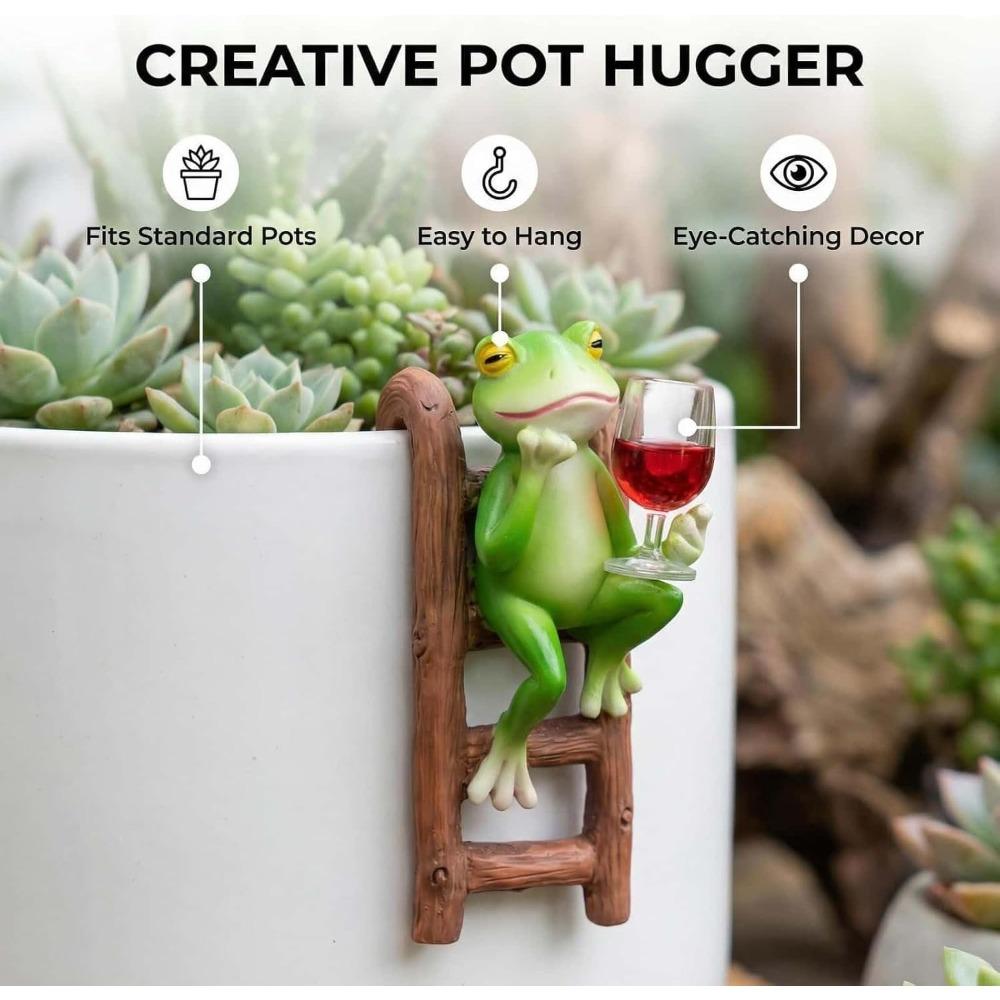 Tipsy Frog Planter Holder, Funny Mini Frog Plant Pot Statue, Resin Frog Flower Pot Decoration (1 piece)