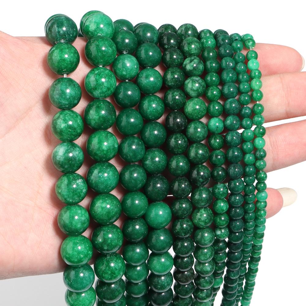 4 6 8 10 12mm Natural Green Jade Stone Beads Round Gemstone Loose Spacer Beads for DIY Jewelry Making Bracelet Necklace Supplies
