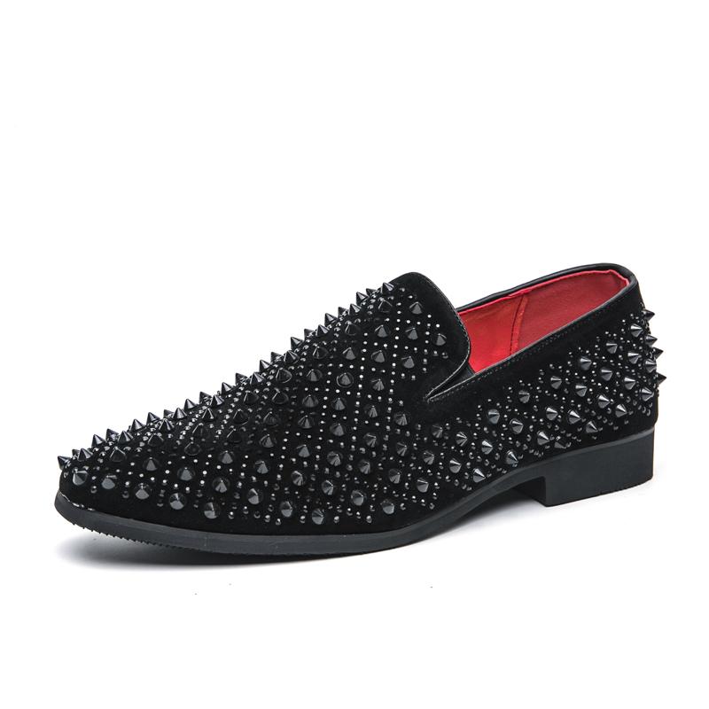 Fashion Black Suede Studded Spikes Moccasins Shoes Mens Smocks Slipper Casual Shoes Men Party Dress Apartments Loafers Shoes