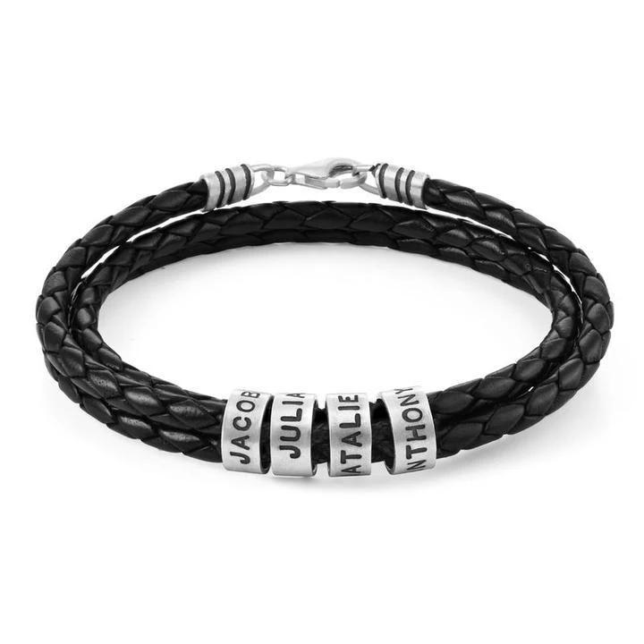 Personalized Names Men Leather Bracelet Braided Leather Bracelet Custom Family Names Bracelet Personalized Gift forFather s Day 1-2 names&17cm
