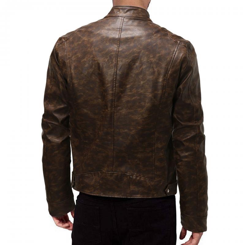 2024 Men Leather Jacket Autumn Winter Business Gentleman Warm Zipper Cardigan Pocket PU Leather Jacket Stand Collar Slim Coat
