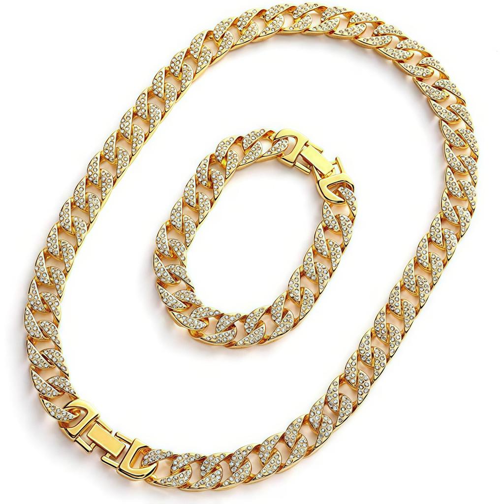 14 mm Herren-Halskette „Iced Out“, Hip Hop, goldfarben, CZ, Miami, kubanische Gliederkette, Halsband-Halskette, 45,7–71,1 cm