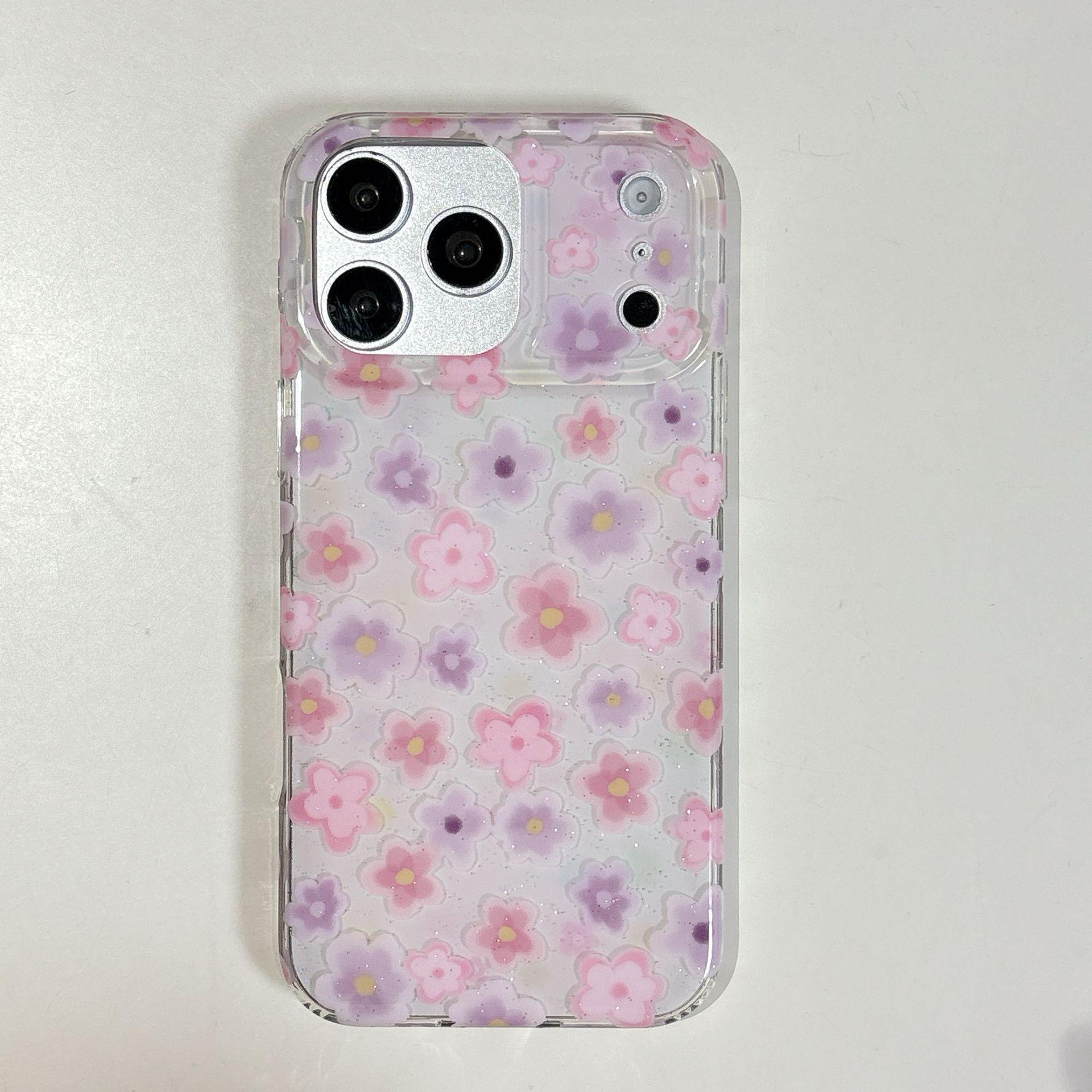 

Drop-Proof Floral iPhone 14/13 Case in Orange & Pink-Purple for Apple 17/16/15 PROMAX iPhone 16 Pro
