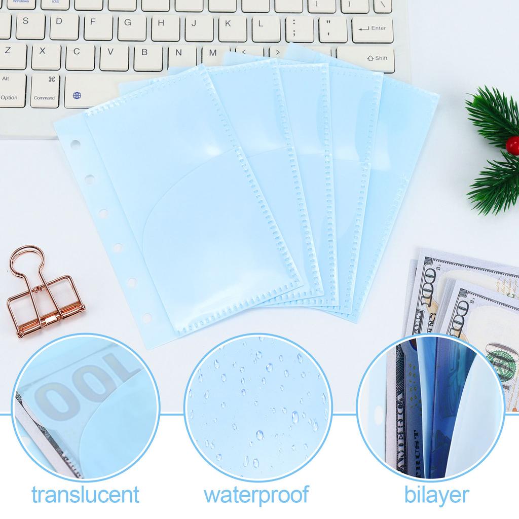 A7 5Pcs Binder Pockets Binder Zipper Folders for 6Ring Notebook Divider Page Waterproof PVC Leaf Document Filing Bag