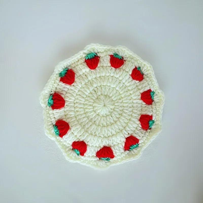 Hochzeit Küche Handgemachte Erdbeere Tasse Tisch Untersetzer Pad Matte Tisch Platzset Tischset Runde Tasse Gestrickte Tee Häkeln Matte
