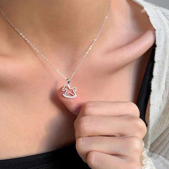 Rocking Horse Pendant Necklace Women Horse Charm Necklace Cute Rhinestone Rocking Horse Necklace Gift for Wife Girlfriend