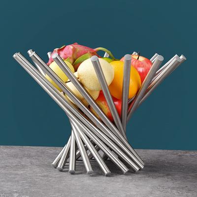 Obstkorb für Küchentheke Edelstahl Obstschale Faltbar Rotation Obstständer Halter Dekorativer Brot Gemüse Snacks Aufbewahrungs-Organizer