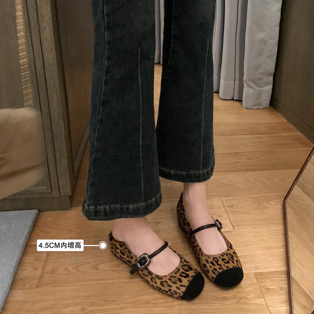 Grape mother same style~ Scarlett daughter~ temperament round head with leopard print inner height increase Mary Jane single shoes