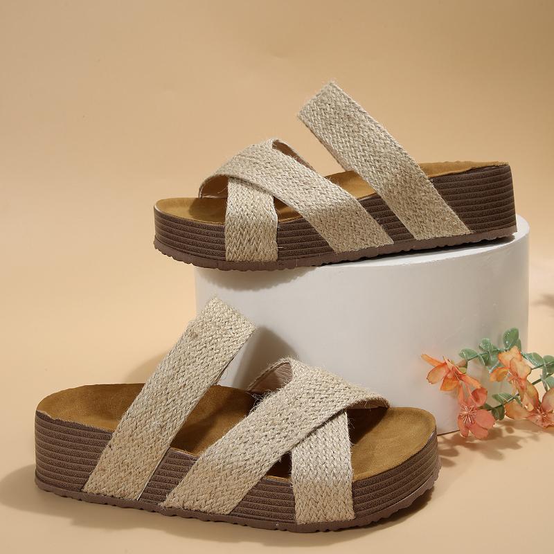 Women's Cork Flat Sandals Non-slip Platform Flats Slippers  Outdoor Slippers Sandals