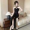 Fashion light luxury celebrity style evening dress sexy waist split banquet tube top dress temperament Muse long skirt