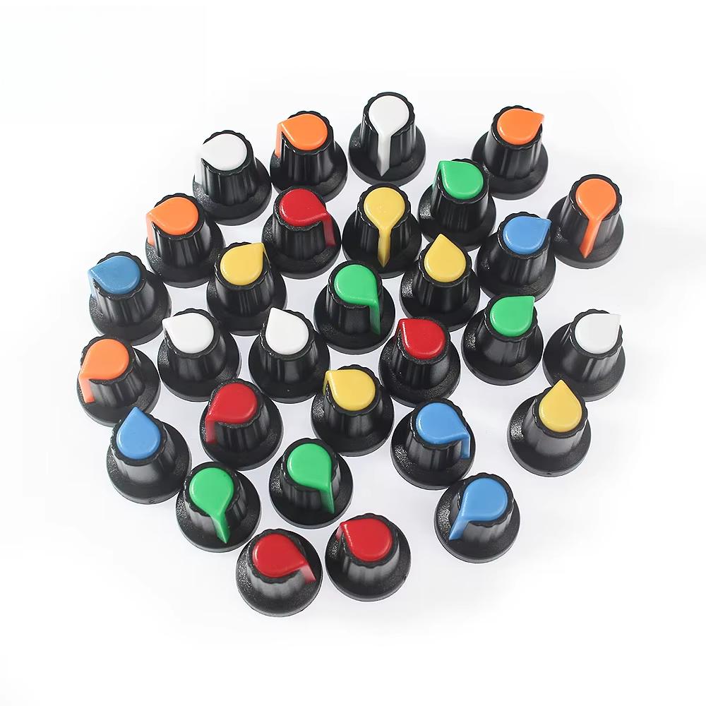 30PCS WH148 AG2 Krytka knoflíku potenciometru 6mm Otvor hřídele Krytky knoflíku ovládání hlasitosti 15X17mm 5hodnota*6PCS=30PCS