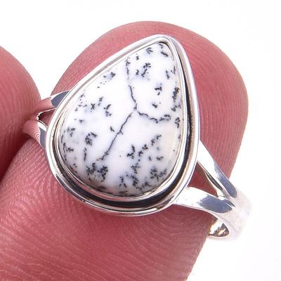 Natural Dendrite Opal Gemstone 925 Solid Sterling Silver Jewelry Ring S.7.5 B9r07