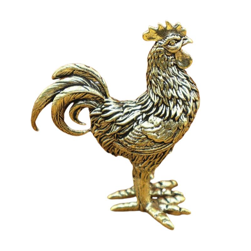 Brass Rooster Statue Vintage Collection Animal Sculpture Lucky Cock Statue Living Room TV Cabinet Figurines Chinese Decorations