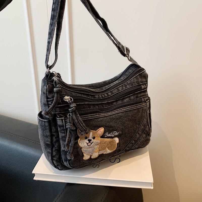 Vintage Denim Bag Crossbody Bag Women's Large Capacity Multi-Pocket Lightweight Shoulder Bag
