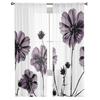 Purple Artistic Flower Tulle Curtains Living Room Kitchen Chiffon Curtain Bedroom Balcony Sheer Curtain Fashion Home Decor