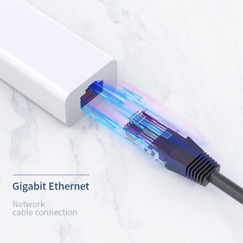 USB C/A Ethernet Adapter 3 Port USB RJ45 Networking Connector Easy Installation