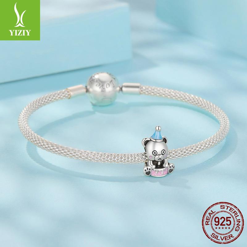 Birthday Cake Bear Diy Bracelet Beaded Accessories Cute S925 Sterling Silver Beads Loose Beads