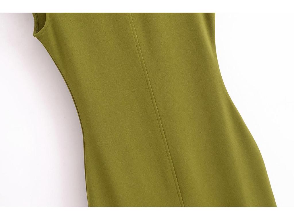 2025 Frühling Damen Europäischer & Amerikanischer Stil Krepp Slim Fit Rundhals Kurzarm Midi-Kleid