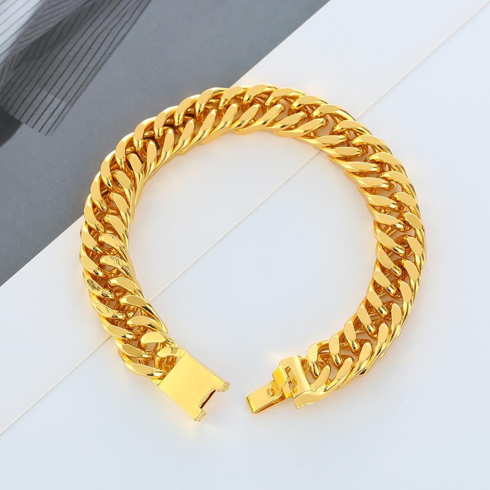 New Fashion Bracelet Gold Color Link Chain Hip Hop Cuban Bracelet Stainless Steel