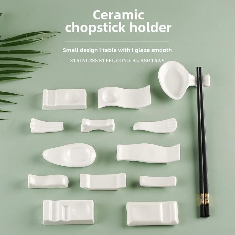 Star-Mark Pure White Ceramic Dual-Use Chopstick Rest