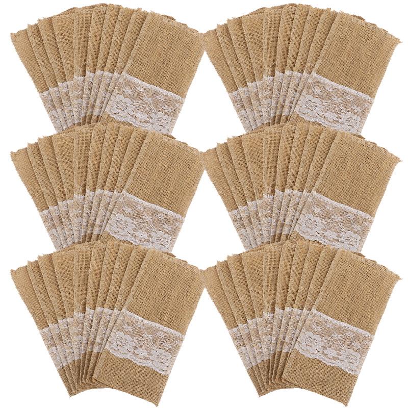 

10-30Pack Rustic Burlap Cutlery Holders for Wedding Birthday Party Table Decoration Knife Fork Napkin Bag Christmas Home Decor 10Pcs