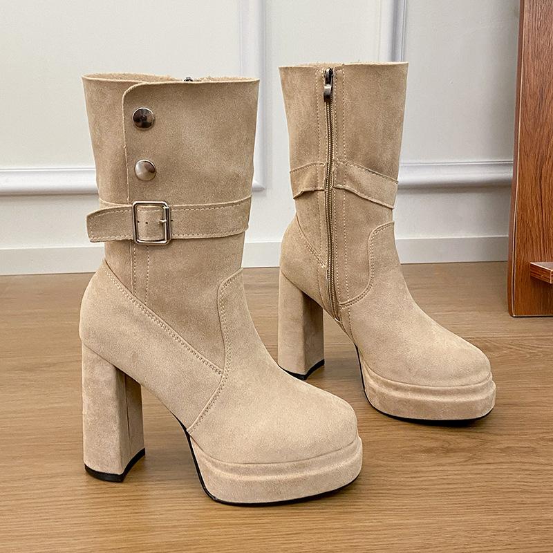 

Versatile British style high-heeled medium boots for women 2025 new autumn models with skirts to increase height and thin boots Martin boots for women 40 абрикосовый