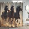 Prancing Horse Shower Curtains Oil Painting Art Farm Animals Bath Curtain Set Polyester Fabric Bathroom Bathtub Decor With Hooks