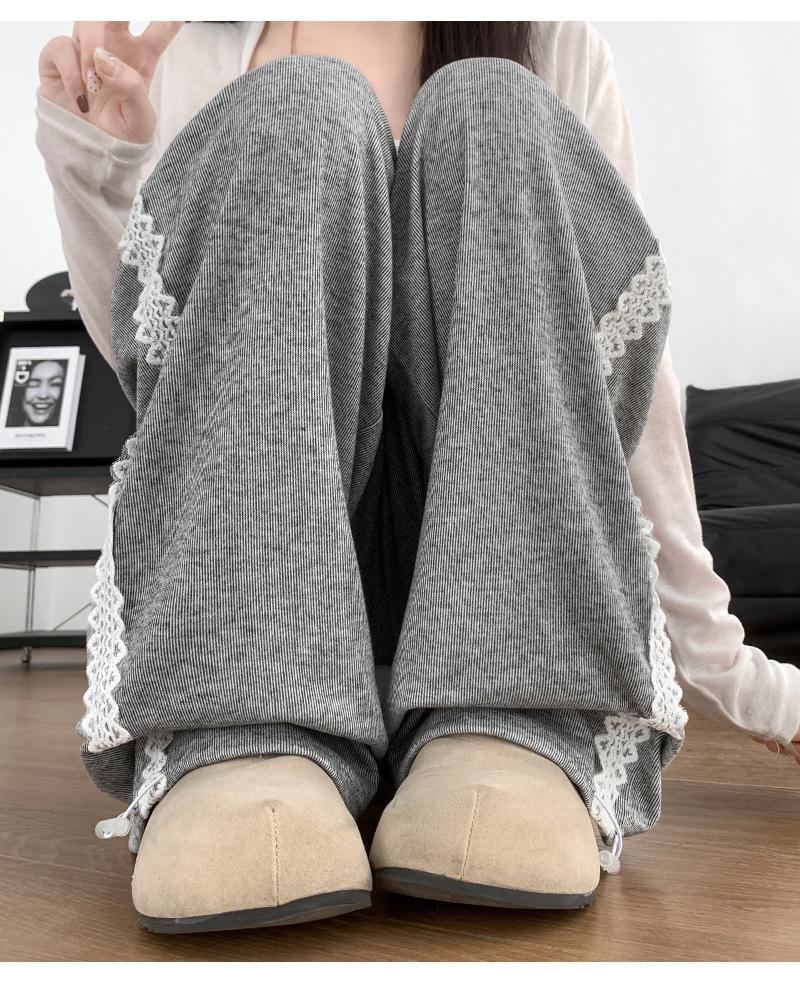 Knitted Lace Patchwork Wide-Leg Women's High-Waisted Casual Pants