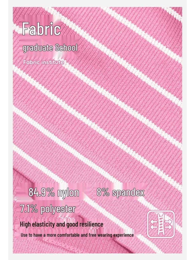 Women's Spring/Summer Slim Fit Striped Tank Top with Chest Pads - Round Neck Camisole Bra