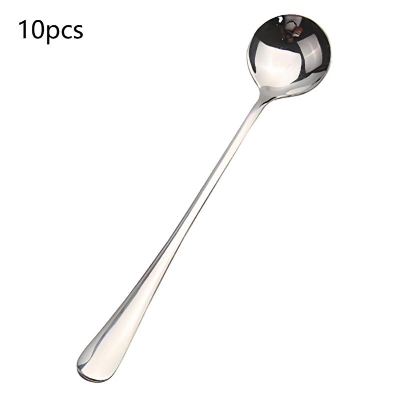 1/6/10Pcs Stainless Steel Long-Handled Ice Teaspoon Coffee Spoon Ice Cream Stirring Spoon Kitchen Household Tableware