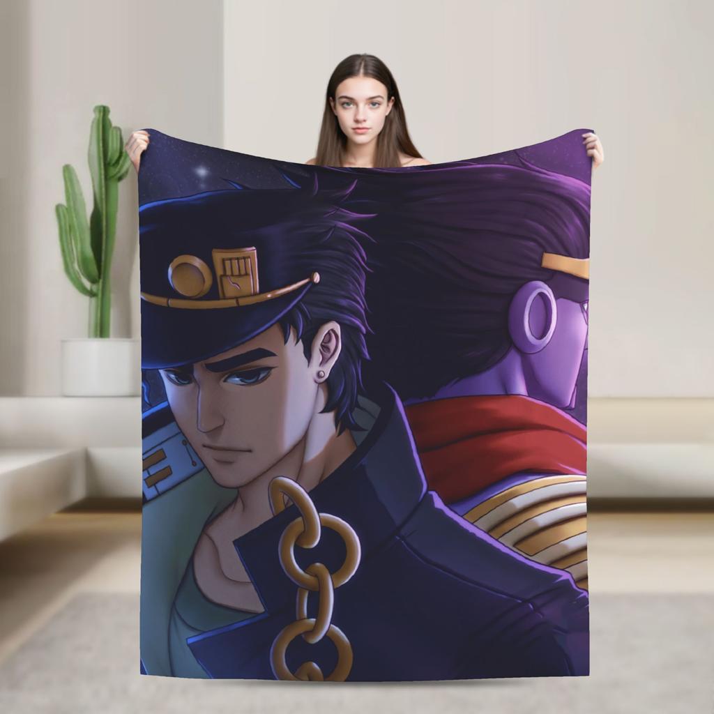 Stardust Crusaders Blankets Bizarre Adventure Flannel Throw Blanket Airplane Travel Printed Ultra-Soft Warm Bedspreads