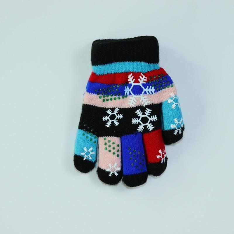 Mary Children's Gloves, Five-finger Baby Autumn and Winter Colored Snowflakes, Six-color Students and Children Double-layer Thickened Warm