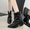 Autumn new foreign trade pointed thick heel cowboy short boots women's cross-border foot set thin middle heel medium boots