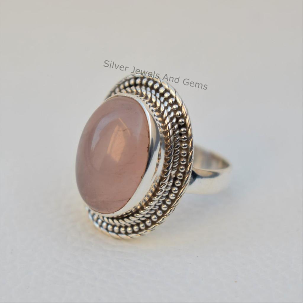 Natural Rose Quartz Ring, Handmade Ring, 925 Sterling Silver Ring, Birthday Gift, Capricorn Birthstone Ring, Boho Ring, Designer Ring