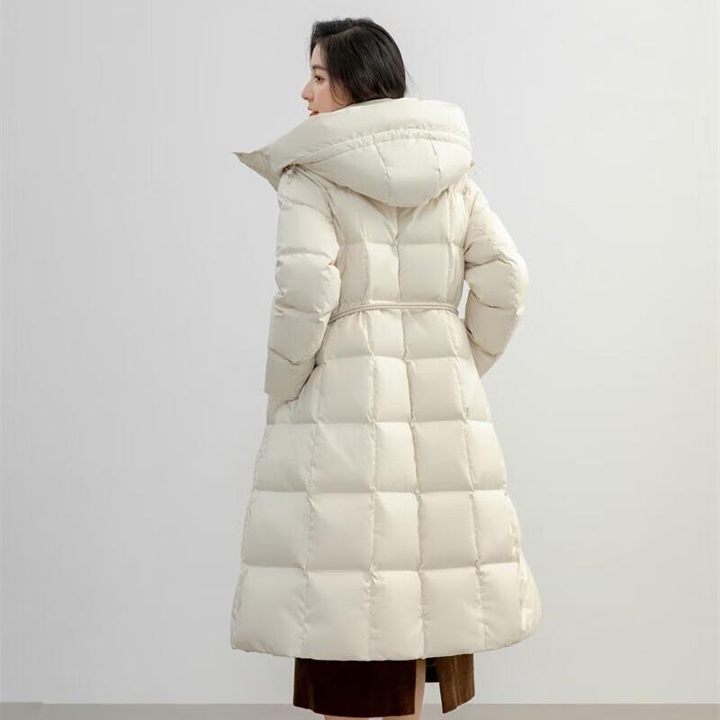 YAYA 2024 Women's Long Hooded Cinch-Waist Down Jacket