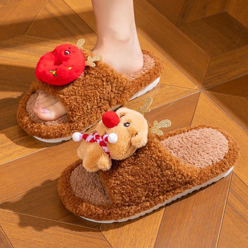 

Модные рождественские женские хлопковые тапочки Зимние новые мультяшные модные легкие плюшевые туфли Удобные теплые нескользящие домашние тапочки для помещений 40-41 коричневый