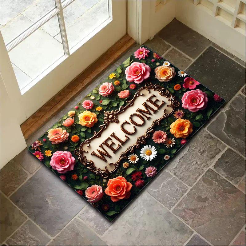 Summer Outdoor Carpet American Floral Entrance Door Welcome Carpet Bedroom And Bathroom Anti-Slip Carpet Home Decoration