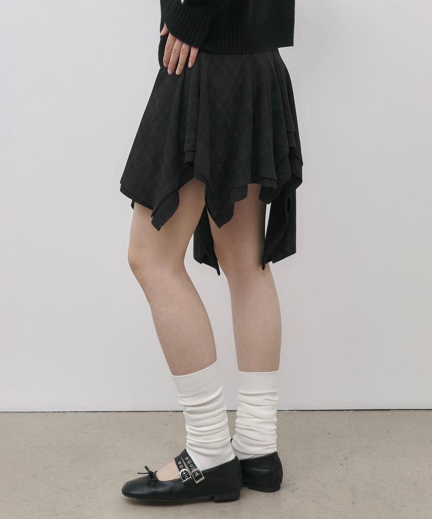 Seul Check Asymmetrical Layered Skirt_Black