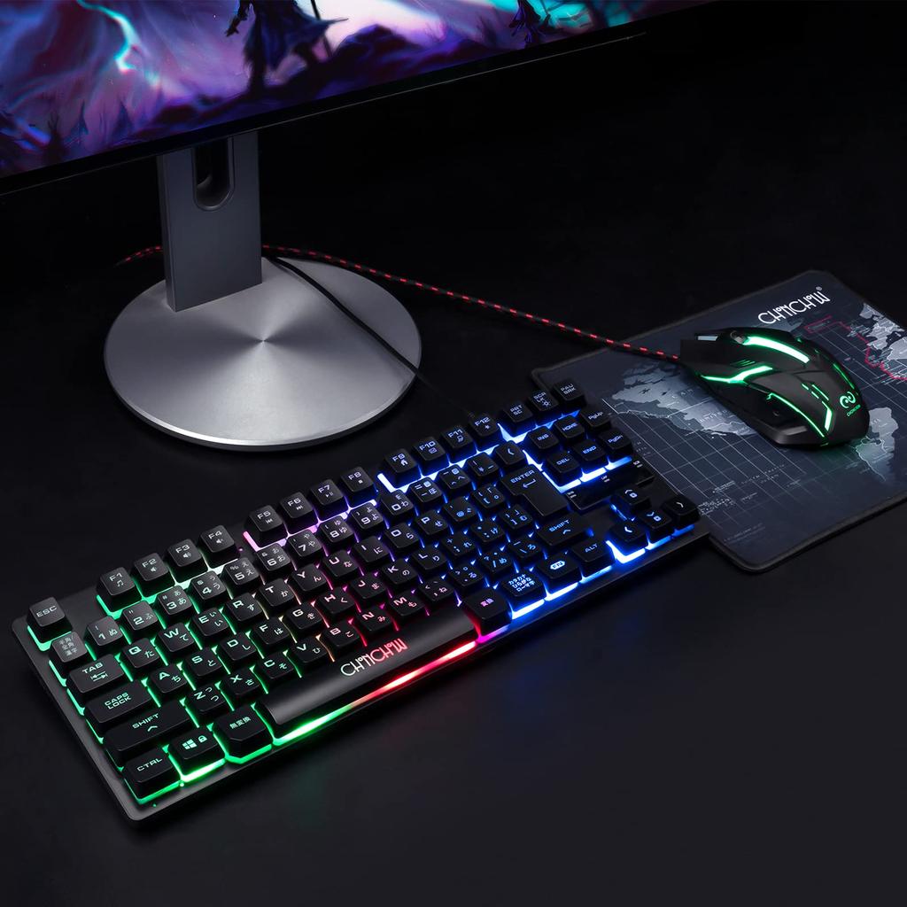 CHONCHOW Gaming Keyboard and Mouse Japanese with 88 LED USB 19 DPI Gaming 102J Set, Layout, PS5/PS4/NS Compatible, "Convert"/"Convert" Keys, Keys,