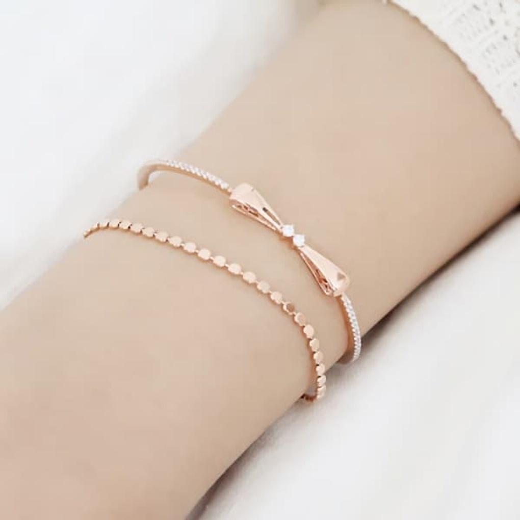 Women's Daily 925 Silver Ribbon Pop Layered Bracelet