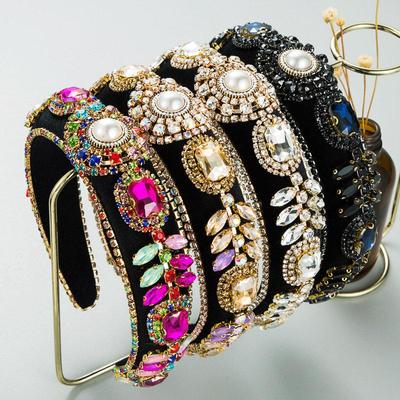 Haarschmuck, Haarband, Barock, für Damen, breites Seitenwaschgesicht, farbiger Glasbohrer, Haarreifen